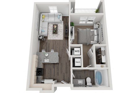 1 bed 1 bath A2 631sf floor plan The Six, Mt. Pleasant, SC